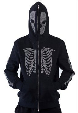 Full zip Skeleton rhinestone hoodie