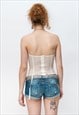 VINTAGE Y2K SEXY TINY BOW MESH & LACE CORSET IN CREAMY WHITE