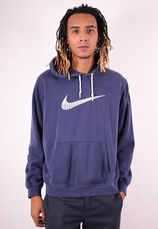 NIKE MENS VINTAGE HOODIE JUMPER LARGE NAVY BLUE 90S