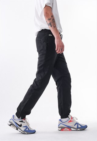 VINTAGE LACOSTE TRACKSUIT JOGGERS PANTS 90S BLACK NYLON