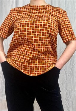 Vintage 80s orange checked boxy t-shirt blouse