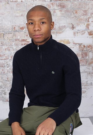 VINTAGE LACOSTE LOGO 1/4 ZIP JUMPER NAVY BLUE