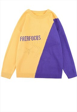Contrast stitching sweater knit Korean jumper yellow purple