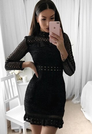 BLACK DELICATE LACE DRESS