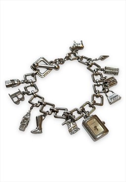 Vintage Burberry Watch charm bracelet 925 silver