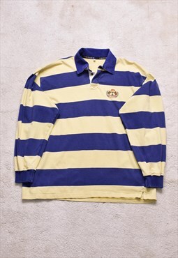 Vintage 80s/90s Jaeger Yellow Navy Striped Rugby Top