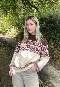 Vintage Grandad Knitted Patterned size large Jumper Multi