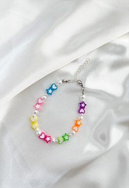 Rainbow Heart & Star Festival Pearl Beaded Bracelet