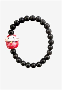 Red Lucky Cat Black Cat's Eye Beaded Gemstone Gift Bracelet