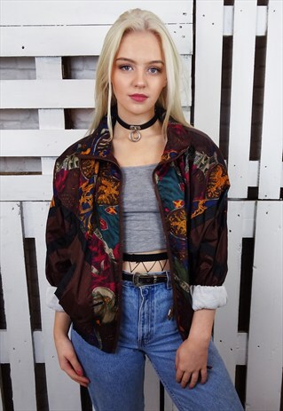 FUNKY ABSTRACT PRINT SHELL SUIT BOMBER JACKET