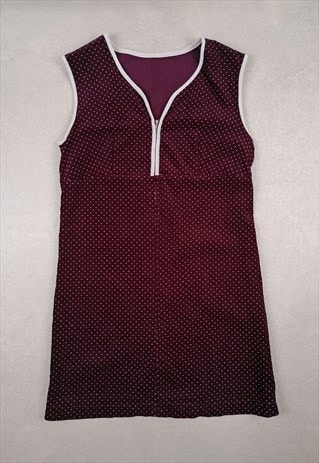 70's 80's Corduroy Shift Dress Small Polka Dots Burgundy