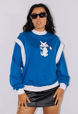 Vintage 90s Bunny Embroidered Blue Sweatshirt