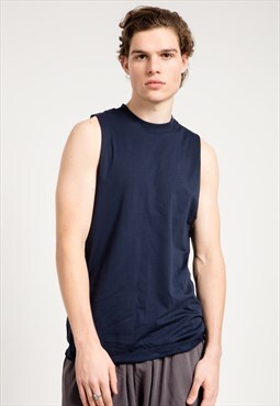 Sleeveless T-shirt with Extreme Dropped Armhole in Navy