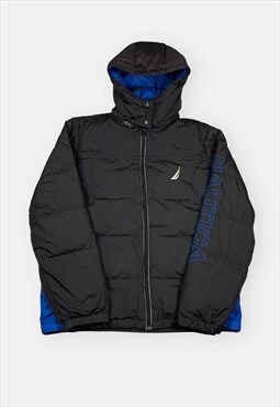 Nautica embroidered black and blue puffer jacket size M