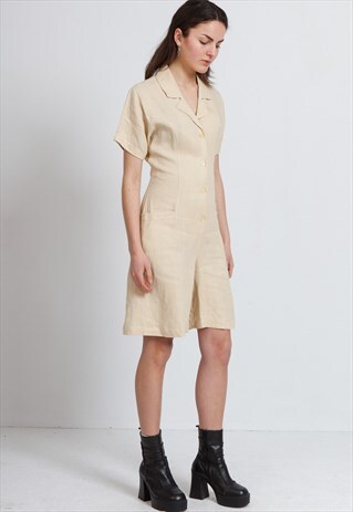 VINTAGE BEIGE SCAPA SHORT SLEEVE JUMPSUIT PLAYSUIT