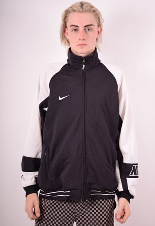 NIKE MENS VINTAGE TRACKSUIT TOP JACKET LARGE BLACK 90S