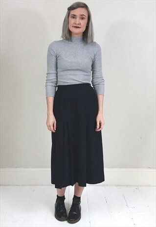 VINTAGE 80'S NAVY BLUE PLEATED MIDI SKIRT
