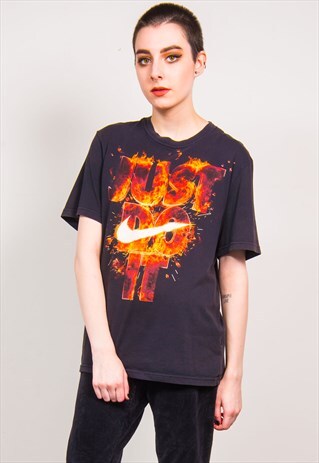 NIKE VINTAGE 90'S BLACK JUST DO IT FLAME LOGO T-SHIRT