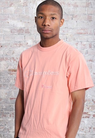 VINTAGE CHAMPION BIG LOGO SPELLOUT T-SHIRT PINK
