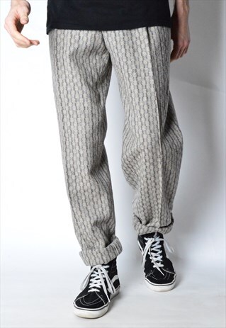 VINTAGE 80S BEIGE CHECK ALPACA WOOL BLEND PANTS