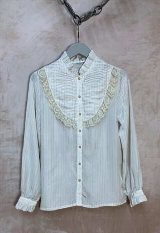 80'S SATIN LACE PLEATED BLOUSE