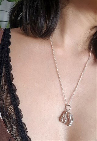 VINTAGE STERLING SILVER FELINE CAT CHARM NECKLACE