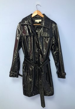 Vintage Edina Ronay Trench Jacket Black PVC Patent Quilted