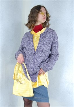 Vintage y2k crochet mesh shine cardigan zipper jacket purple