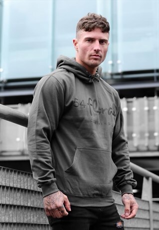 LARGE GRAPHIC PULLOVER HOODY - SMOKE GREY