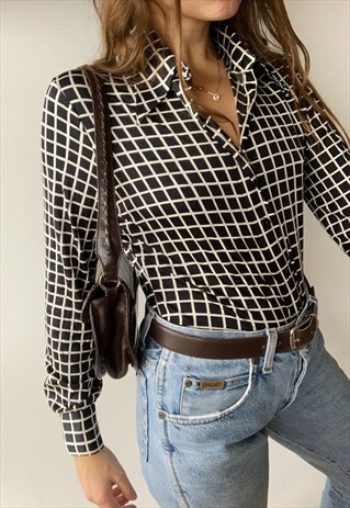 VINTAGE 50S MOD PARISIAN LION HEAD BLOUSE SHIRT TOP