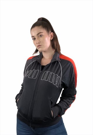 WOMENS VINTAGE PUMA JACKET GREY ORANGE TRACKSUIT TOP ZIPPER