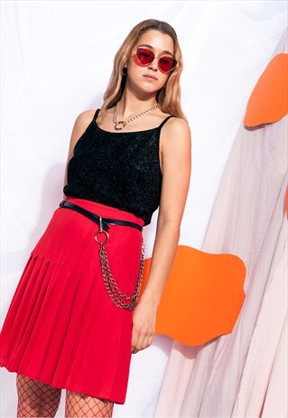 VINTAGE PLEATED SKIRT 80S HIGH WAISTED RED GRUNGE SKIRT