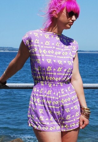 VINTAGE PURPLE PATTERN PLAYSUIT
