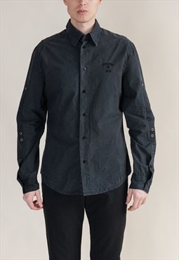 Vintage Moschino Embroidered Sleeve Detail Black Slim Shirt