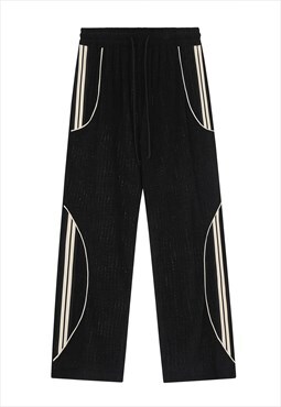 Textured  joggers unusual trousers stripe pants in black
