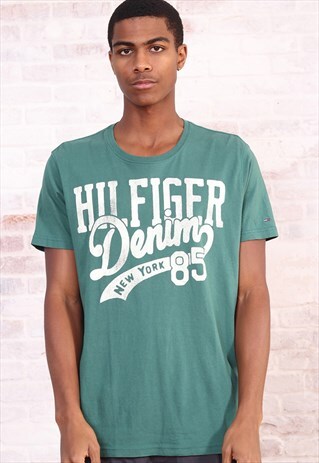 VINTAGE TOMMY HILFIGER BIG PRINT LOGO T-SHIRT GREEN