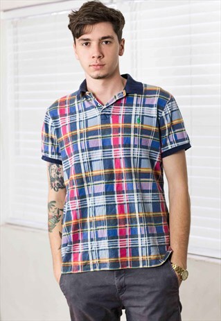 VINTAGE RALPH LAUREN CHECKED SHIRT LOGO 90S L 8.7