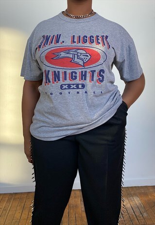 VINTAGE 90S OVERSIZED GREY HIGH SCHOOL FOOTBALL T-SHIRT