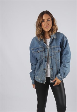VINTAGE DENIM JACKET OVERSIZED FITTED UK L 14 (C9AW)