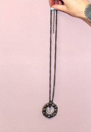 VINTAGE 90S HEART CHRISTMAS PARTY SILVER PENDANT NECKLACE
