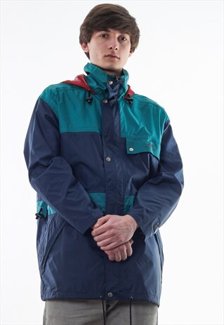 VINTAGE HELLY HANSEN SHELL WINDBREAKER COAT 90S NAVY BLUE