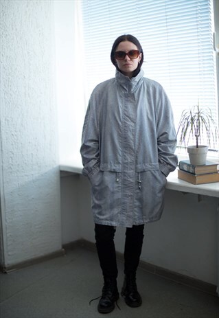 VINTAGE 80'S GREY PATTERNED PARKA COAT