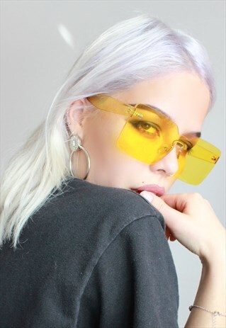 YELLOW RIMLESS PERSPEX RECTANGLE SUNGLASSES