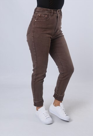 HIGH WAISTED STRETCH DENIM JEANS TAPERED LEG UK 12 (KJAK)