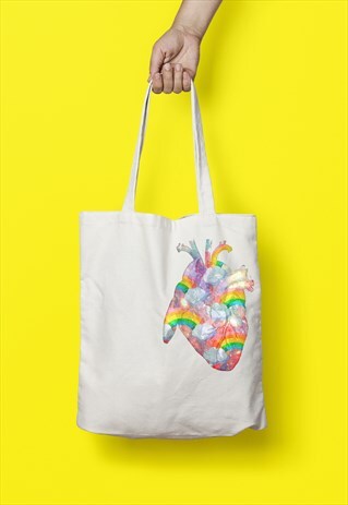 UNICORN RAINBOW HEART NATURAL TOTE BAG VALENTINES GIFT