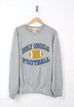 Vintage Holy Angels Football Sweater Grey XL CV2663