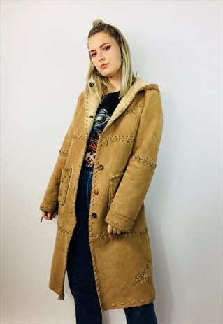 VINTAGE FAUX SUEDE SHERPA COAT