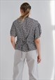 VINTAGE PUFFY SLEEVE FLORAL PRINTED VISCOSE SHIRT BLUE M/L