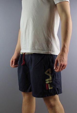 VINTAGE FILA SHORTS IN NAVY WITH POCKETS, DRAWSTRINGS AND PR