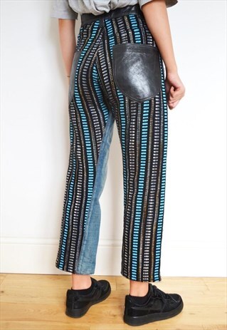 RARE COMME DES GARCON LEATHER TAPESTRY JEANS